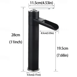 Waterfall Bathroom Sink Mixer Faucet Tall, Antique Brass Single Handle Basin Taps with Cold and Hot Hose