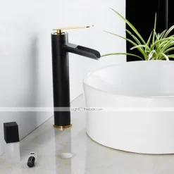 Waterfall Bathroom Sink Mixer Faucet Tall, Antique Brass Single Handle Basin Taps with Cold and Hot Hose