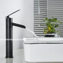 Waterfall Bathroom Sink Mixer Faucet Tall, Antique Brass Single Handle Basin Taps with Cold and Hot Hose