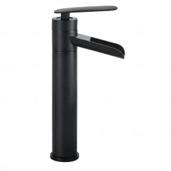 Waterfall Bathroom Sink Mixer Faucet Tall, Antique Brass Single Handle Basin Taps with Cold and Hot Hose