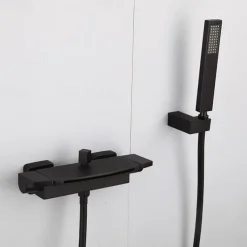 Waterfall Bathtub Faucet Wall Mounted, Widespread Bathroom Shower Mixer Faucet Bath Roman Tub Filler Mixer Tap Brass, 3 Hole Sprayer with Cold Hot Water Hose