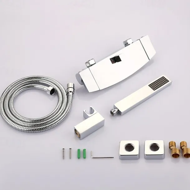 Waterfall Bathtub Faucet Wall Mounted, Widespread Bathroom Shower Mixer Faucet Bath Roman Tub Filler Mixer Tap Brass, 3 Hole Sprayer with Cold Hot Water Hose