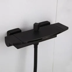 Waterfall Bathtub Faucet Wall Mounted, Widespread Bathroom Shower Mixer Faucet Bath Roman Tub Filler Mixer Tap Brass, 3 Hole Sprayer with Cold Hot Water Hose