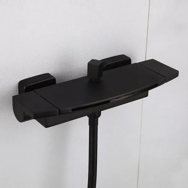 Waterfall Bathtub Faucet Wall Mounted, Widespread Bathroom Shower Mixer Faucet Bath Roman Tub Filler Mixer Tap Brass, 3 Hole Sprayer with Cold Hot Water Hose