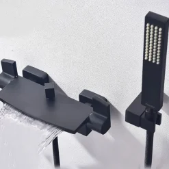 Waterfall Bathtub Faucet Bathroom Faucet Set Brass Wall Mounted Shower Facuet With Rain Hand Shower Waterfall Spout Tap