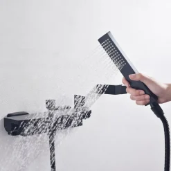 Waterfall Bathtub Faucet Bathroom Faucet Set Brass Wall Mounted Shower Facuet With Rain Hand Shower Waterfall Spout Tap