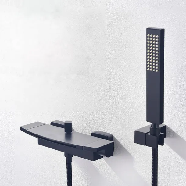 Waterfall Bathtub Faucet Bathroom Faucet Set Brass Wall Mounted Shower Facuet With Rain Hand Shower Waterfall Spout Tap