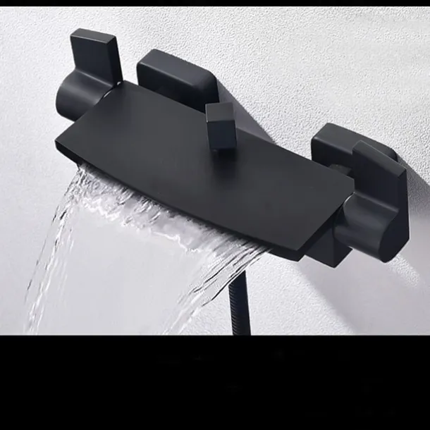 Waterfall Bathtub Faucet Bathroom Faucet Set Brass Wall Mounted Shower Facuet With Rain Hand Shower Waterfall Spout Tap