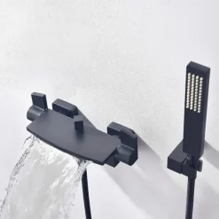 Waterfall Bathtub Faucet Bathroom Faucet Set Brass Wall Mounted Shower Facuet With Rain Hand Shower Waterfall Spout Tap