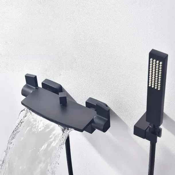 Waterfall Bathtub Faucet Bathroom Faucet Set Brass Wall Mounted Shower Facuet With Rain Hand Shower Waterfall Spout Tap