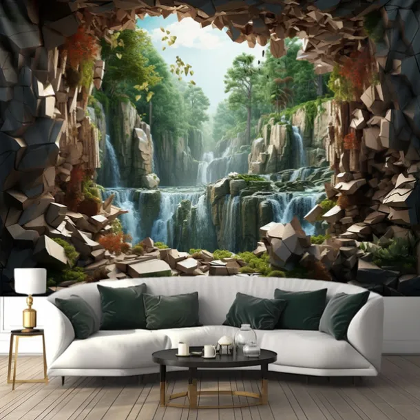 Waterfall Forest Cave Hanging Tapestry Wall Art Large Tapestry Mural Decor Photograph Backdrop Blanket Curtain Home Bedroom Living Room Decoration
