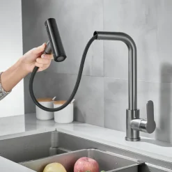 Waterfall Kitchen Faucet, 2023 Latest Centerset Faucet for Kitchen Sink, 3 in 1 Multi-functional Single Handle One Hole Pull out Cylinder Spout Kitchen Taps, Ceramic Valve Insides