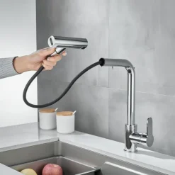 Waterfall Kitchen Faucet, 2023 Latest Centerset Faucet for Kitchen Sink, 3 in 1 Multi-functional Single Handle One Hole Pull out Cylinder Spout Kitchen Taps, Ceramic Valve Insides
