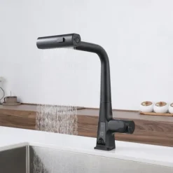 Waterfall Kitchen Faucet, 2023 Latest Centerset Faucet for Kitchen Sink, 3 in 1 Multi-functional Single Handle One Hole Pull out Cylinder Spout Kitchen Taps, Ceramic Valve Insides