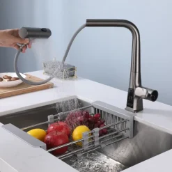 Waterfall Kitchen Faucet, 2023 Latest Centerset Faucet for Kitchen Sink, 3 in 1 Multi-functional Single Handle One Hole Pull out Cylinder Spout Kitchen Taps, Ceramic Valve Insides