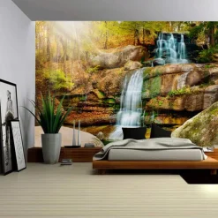 Waterfall Landscape Hanging Tapestry Wall Art Large Tapestry Mural Decor Photograph Backdrop Blanket Curtain Home Bedroom Living Room Decoration