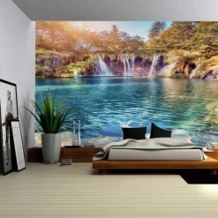 Waterfall River Hanging Tapestry Wall Art Large Tapestry Mural Decor Photograph Backdrop Blanket Curtain Home Bedroom Living Room Decoration