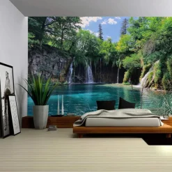 Waterfall River Hanging Tapestry Wall Art Large Tapestry Mural Decor Photograph Backdrop Blanket Curtain Home Bedroom Living Room Decoration