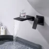 Waterfall Wall Mounted Bathroom Sink Mixer Faucet Matte Black, Solid Brass Basin Mixer Tap Single Handle One Lever Lavatory Taps Black Gold Chrome