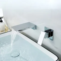 Waterfall Wall Mounted Bathroom Sink Mixer Faucet Matte Black, Solid Brass Basin Mixer Tap Single Handle One Lever Lavatory Taps Black Gold Chrome