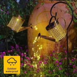 Watering Can Solar Lights Waterproof Copper Lights 36 LEDs for Outdoor Pathway Backyard Deck Lawn Patio Walkway 2 Modes Light Control