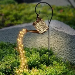 Watering Can Solar Lights Waterproof Copper Lights 36 LEDs for Outdoor Pathway Backyard Deck Lawn Patio Walkway 2 Modes Light Control