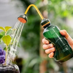 Watering Can with Detachable Shower Head - Flexible Long Nozzle, Squeeze Trigger, Transparent Plastic Plant Sprinkler for Indoor & Outdoor Gardening