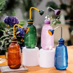 Watering Can with Detachable Shower Head - Flexible Long Nozzle, Squeeze Trigger, Transparent Plastic Plant Sprinkler for Indoor & Outdoor Gardening