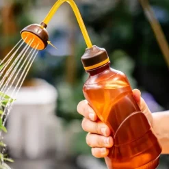 Watering Can with Detachable Shower Head - Flexible Long Nozzle, Squeeze Trigger, Transparent Plastic Plant Sprinkler for Indoor & Outdoor Gardening