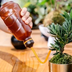 Watering Can with Detachable Shower Head - Flexible Long Nozzle, Squeeze Trigger, Transparent Plastic Plant Sprinkler for Indoor & Outdoor Gardening