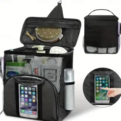 Waterproof Hanging Shower Caddy Organizer with 7 Flexible Holders.Quick Dry Mesh Toiletry Bag with Touch-Friendly Pocket for Smartphones Wall-Mount Shower Tote for College Dorm Gym and Travel 1PCS