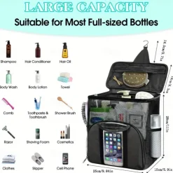 Waterproof Hanging Shower Caddy Organizer with 7 Flexible Holders.Quick Dry Mesh Toiletry Bag with Touch-Friendly Pocket for Smartphones Wall-Mount Shower Tote for College Dorm Gym and Travel 1PCS