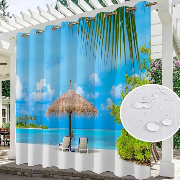 Waterproof Indoor Outdoor Curtains Sunflowers for Wedding Patio Thick Privacy Grommet Curtains for Wedding Bedroom, Living Room, Porch, Pergola, Cabana