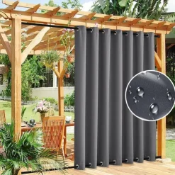Waterproof Indoor Outdoor Curtains, Windproof Outdoor Canvas Curtains Top and Bottom Grommet, Outside Drapes for Patio Porch Pergola Arbor Lanai Gazebo Yard