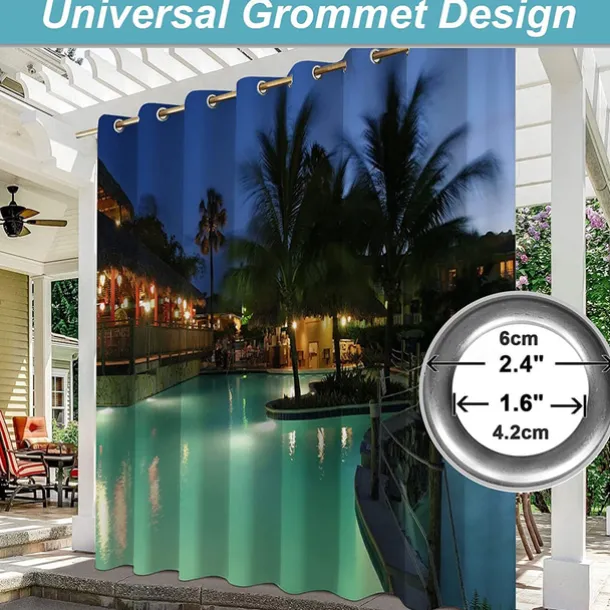 Waterproof Indoor Outdoor Curtains for Wedding Patio Thick Privacy Grommet Curtains for Wedding Bedroom, Living Room, Porch, Pergola, Cabana, 1 Panel