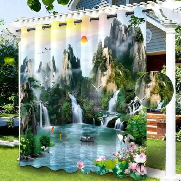 Waterproof Indoor Outdoor Curtains for Wedding Patio Thick Privacy Grommet Curtains for Wedding Bedroom, Living Room, Porch, Pergola, Cabana, 1 Panel