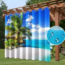 Waterproof Outdoor Curtain Privacy, Sliding Patio Curtain Drapes, Pergola Curtains Grommet 3D Watrefall Rock For Gazebo, Balcony, Porch, Party, 1 Panel