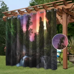 Waterproof Outdoor Curtain Privacy, Sliding Patio Curtain Drapes, Pergola Curtains Grommet 3D Watrefall Rock For Gazebo, Balcony, Porch, Party, 1 Panel