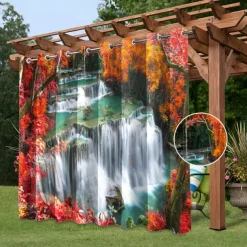 Waterproof Outdoor Curtain Privacy, Sliding Patio Curtain Drapes, Pergola Curtains Grommet 3D Watrefall Rock For Gazebo, Balcony, Porch, Party, 1 Panel