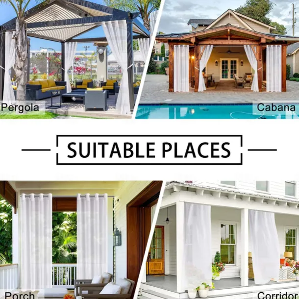 Waterproof Outdoor Curtain Privacy, Sliding Patio Curtain Drapes, Pergola Curtains Grommet 3D Beach Landscape For Gazebo, Balcony, Porch, Party, 1 Panel