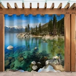 Waterproof Outdoor Curtain For Patio , Privacy Sliding Patio Curtain Drapes, Pergola Curtains Grommet 3D Forest Landscape For Gazebo, Balcony, Porch, Party, 1 Panel