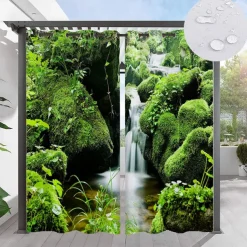 Waterproof Outdoor Curtain For Patio , Privacy Sliding Patio Curtain Drapes, Pergola Curtains Grommet 3D Forest Landscape For Gazebo, Balcony, Porch, Party, 1 Panel