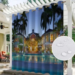 Waterproof Outdoor Curtain For Patio , Privacy Sliding Patio Curtain Drapes, Pergola Curtains Grommet 3D Forest Landscape For Gazebo, Balcony, Porch, Party, 1 Panel