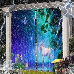 Waterproof Outdoor Curtain For Patio , Privacy Sliding Patio Curtain Drapes, Pergola Curtains Grommet 3D Forest Landscape For Gazebo, Balcony, Porch, Party, 1 Panel