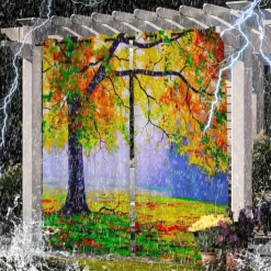 Waterproof Outdoor Curtain For Patio , Privacy Sliding Patio Curtain Drapes, Pergola Curtains Grommet 3D Forest Landscape For Gazebo, Balcony, Porch, Party, 1 Panel