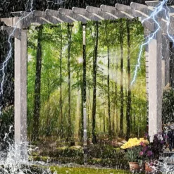 Waterproof Outdoor Curtain For Patio , Privacy Sliding Patio Curtain Drapes, Pergola Curtains Grommet 3D Forest Landscape For Gazebo, Balcony, Porch, Party, 1 Panel