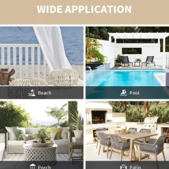 Waterproof Outdoor Curtain Privacy, Sliding Patio Curtain Farmhouse Drapes, Pergola Curtains Grommet For Gazebo, Balcony, Porch, Party, Hotel, 1 Panel