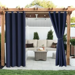 Waterproof Outdoor Curtain Privacy, Sliding Patio Curtain Farmhouse Drapes, Pergola Curtains Grommet For Gazebo, Balcony, Porch, Party, Hotel, 1 Panel