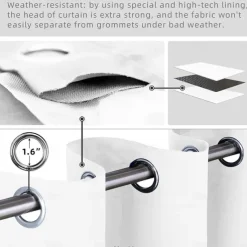 Waterproof Outdoor Curtain Privacy, Sliding Patio Curtain Farmhouse Drapes, Pergola Curtains Grommet For Gazebo, Balcony, Porch, Party, Hotel, 1 Panel