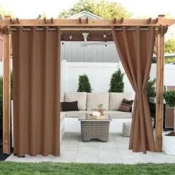 Waterproof Outdoor Curtain Privacy, Sliding Patio Curtain Farmhouse Drapes, Pergola Curtains Grommet For Gazebo, Balcony, Porch, Party, Hotel, 1 Panel